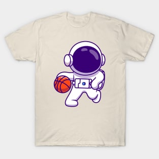 Cute Astronaut Playing Basketball Cartoon T-Shirt